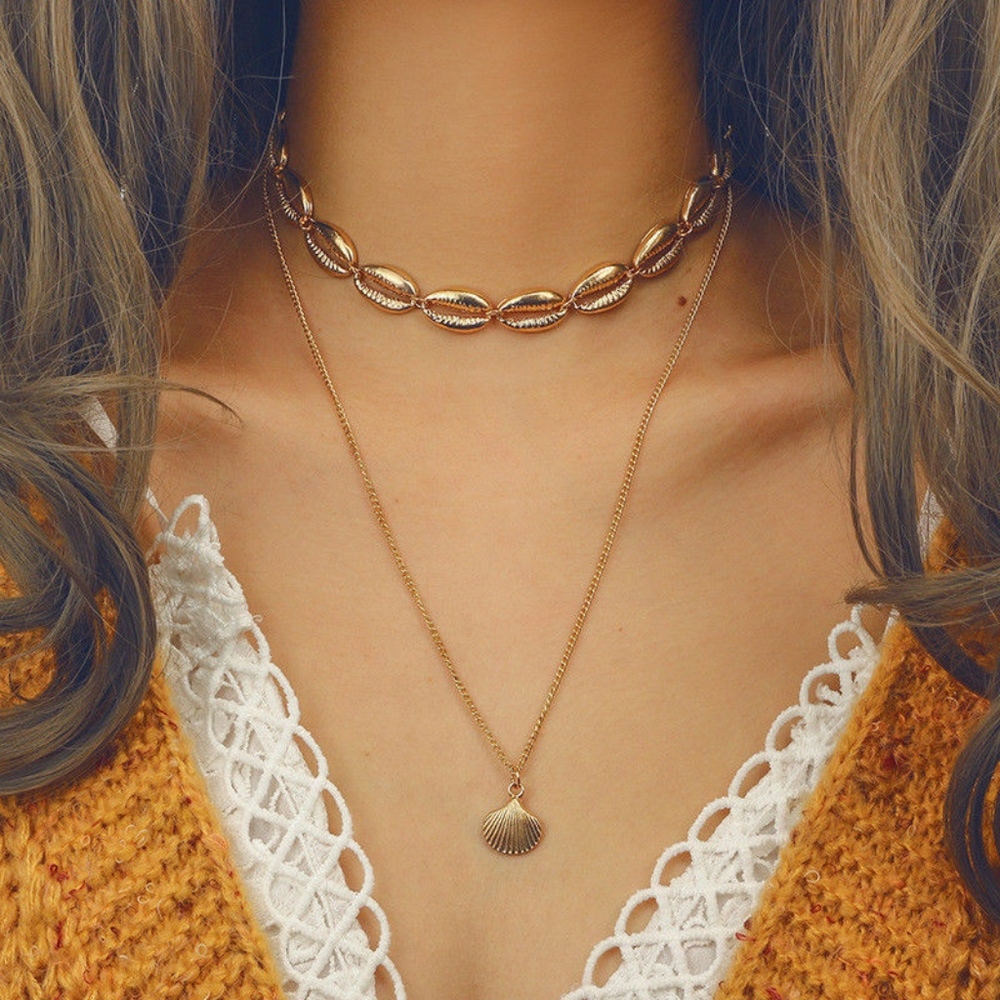 Layered Gold Dipped Shell Necklace - Picture 6 of 8